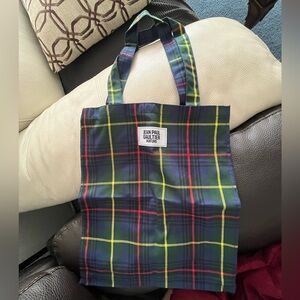 Jean Paul Gaultier Blue Green Tartan Print Plaid Tote Bag